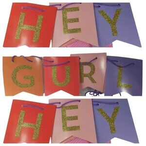Pink, Purple, Peach, Gold Glitter Letter Party Banner "Hey Gurl Hey"